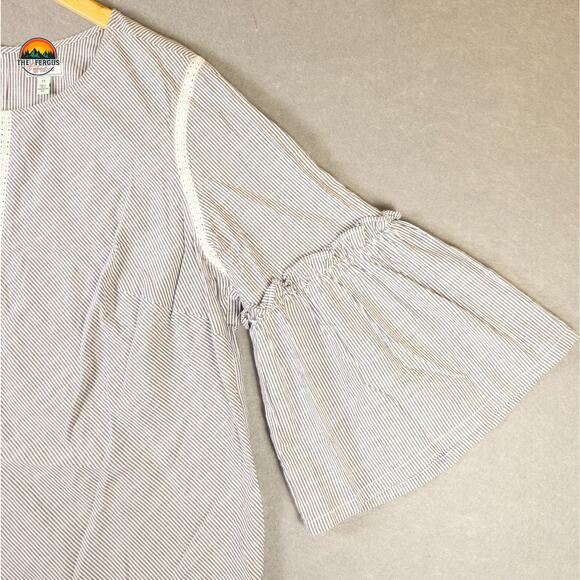 Susina Blouse Top Blue White Boho Striped Round Neck Bell Sleeve Women's Size 1X - Picture 3 of 10